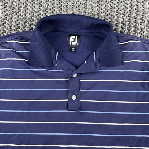 Footjoy Mens Polo Size Large (Lot Of 2) White & Blue Striped, Embroidered sleeve - Picture 12 of 16